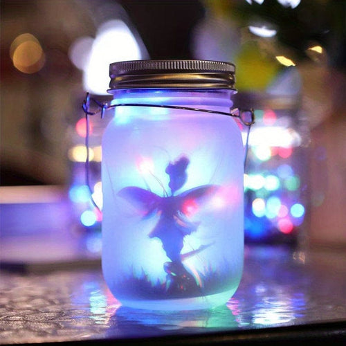 Planet Gates Color 1pc, Solar Lantern Fairy Lights, Garden Ornament Lights - Outdoor Hanging Frosted Glass Mason Jar Lights For Tree, Table, Yard, Garden, Patio, Lawn Decor