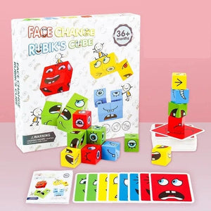 Planet Gates Color Box Kids Emotions Expression Game Wooden Cube Face Changing Board Cartoon Puzzle Toy Montessori Thinking Challenge Games