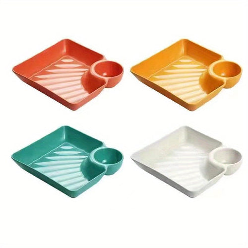 Planet Gates Color Mix -4PCS 4pcs Unbreakable Serving Platter Set, Potato Chip Plate, Sturdy Snack Plate, Sushi Plate, 18.54cm X 16.76cm Serving Dishes For Appetizer, Charcuterie, Kitchen Tools, Kitchen Accessories, Kitchen Gadgets