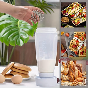 Planet Gates Color: White 1pc Pancake Batter Dispenser, 4.5 Cup Capacity, Scaled Hand Batter Mixing Bottle Batter, Dispenser, Baking Utensils, Making Cake, Cookie, Waffles, Crepes Tools, Kitchen Supplies