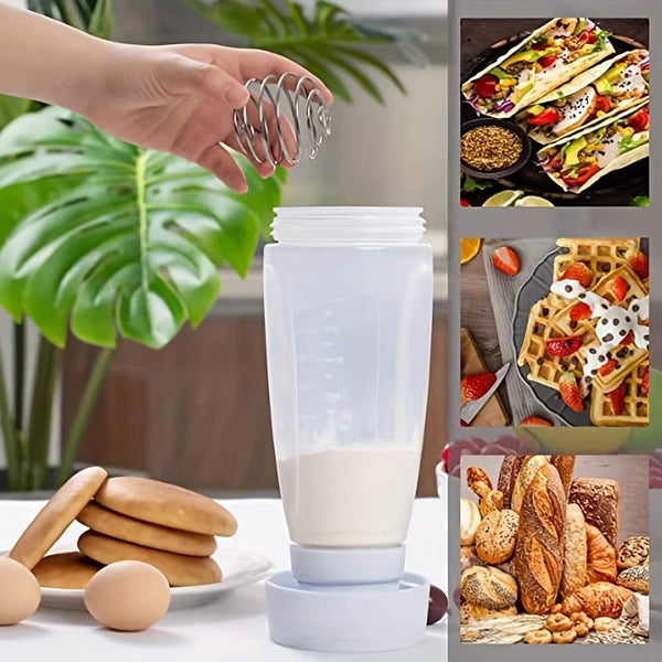 Planet Gates Color: White 1pc Pancake Batter Dispenser, 4.5 Cup Capacity, Scaled Hand Batter Mixing Bottle Batter, Dispenser, Baking Utensils, Making Cake, Cookie, Waffles, Crepes Tools, Kitchen Supplies