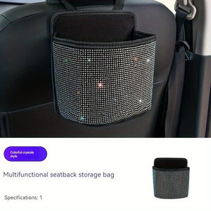 Planet Gates Colored Rhinestone 1pc Bling Rhinestones Car Trash Can, Car Seat Back Hanging Storage Bag, Car Garbage Can, Multifunctional Storage Bag, Car Interior Accessories