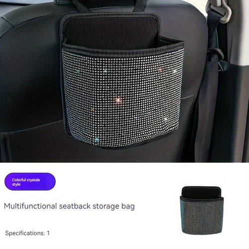 Planet Gates Colored Rhinestone 1pc Bling Rhinestones Car Trash Can, Car Seat Back Hanging Storage Bag, Car Garbage Can, Multifunctional Storage Bag, Car Interior Accessories