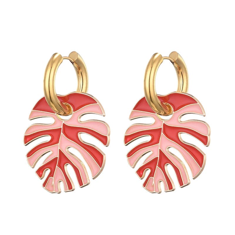 Planet Gates Colorful 02 Hot Colorful Leaf Pendant Gold Color Stainless Steel Earrings For Women Jewelry Vintage Statement Enamel Round Hoop Earrings