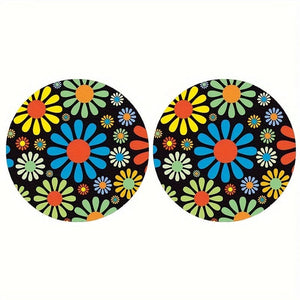 Planet Gates Colorful 2pcs Car Cup Mats Round Colorful Daisy Restaurant Family Cup Mats Heat-resistant Car Cup Anti-slip Mats