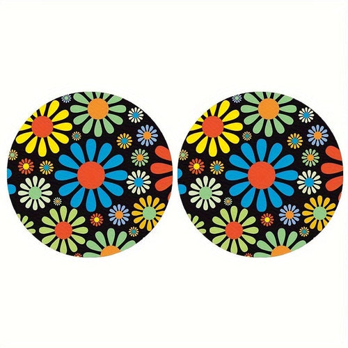 Planet Gates Colorful 2pcs Car Cup Mats Round Colorful Daisy Restaurant Family Cup Mats Heat-resistant Car Cup Anti-slip Mats
