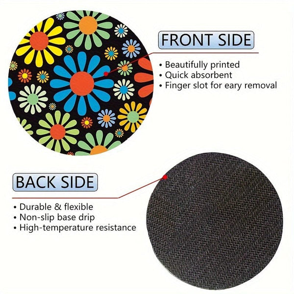 Planet Gates Colorful 2pcs Car Cup Mats Round Colorful Daisy Restaurant Family Cup Mats Heat-resistant Car Cup Anti-slip Mats