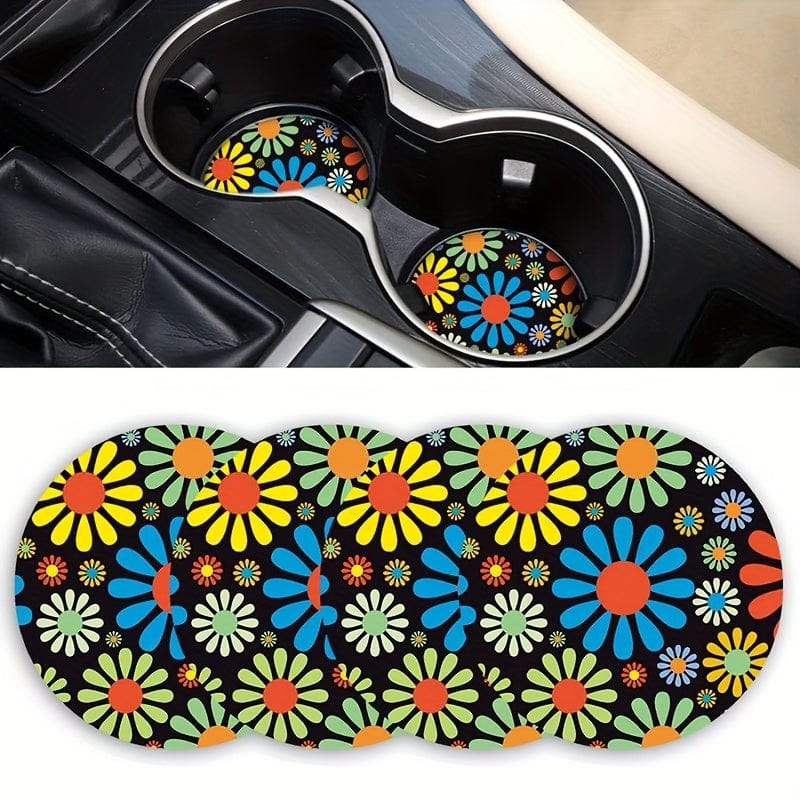 Planet Gates Colorful 2pcs Car Cup Mats Round Colorful Daisy Restaurant Family Cup Mats Heat-resistant Car Cup Anti-slip Mats
