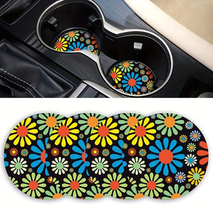 Planet Gates Colorful 2pcs Car Cup Mats Round Colorful Daisy Restaurant Family Cup Mats Heat-resistant Car Cup Anti-slip Mats