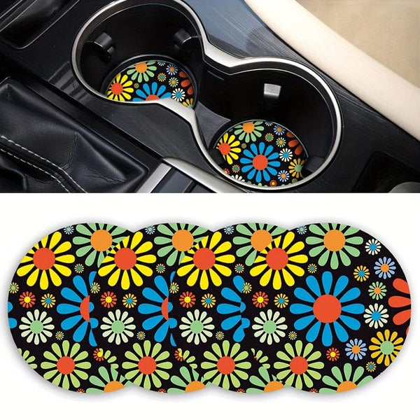 Planet Gates Colorful 2pcs Car Cup Mats Round Colorful Daisy Restaurant Family Cup Mats Heat-resistant Car Cup Anti-slip Mats