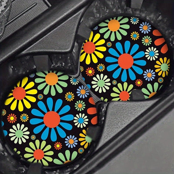 Planet Gates Colorful 2pcs Car Cup Mats Round Colorful Daisy Restaurant Family Cup Mats Heat-resistant Car Cup Anti-slip Mats