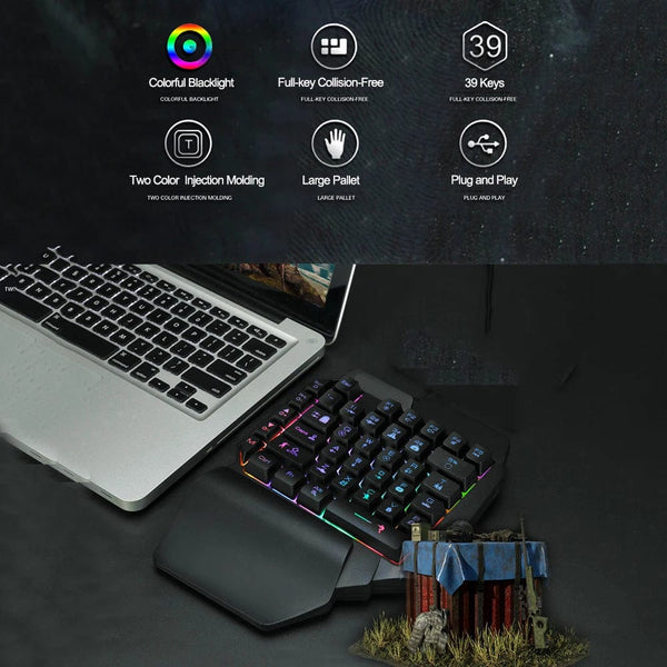 Planet Gates Colorful 39 Keys F6 USB Wired Keyboard RGB Ergonomics Game Gaming Keyboard One-Handed For Gamer Tablet PC Laptop