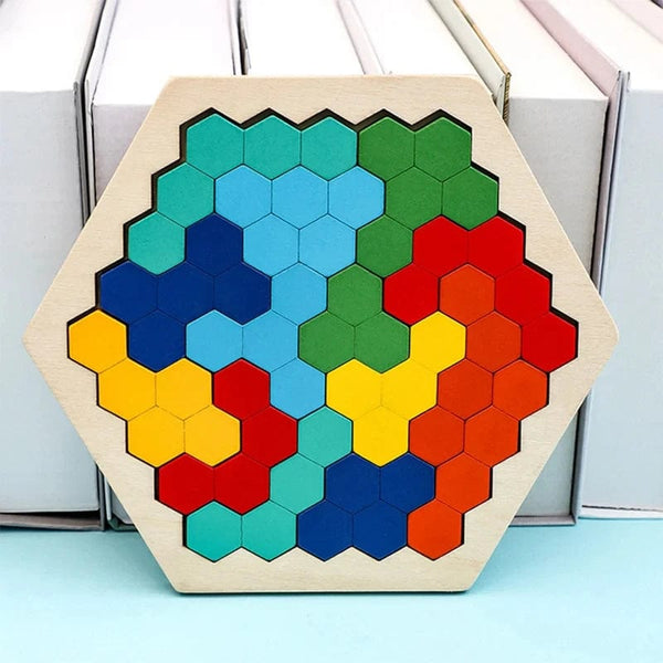Planet Gates Colorful 3D Hexagonal Wooden Puzzles Educational Toys For Children Kids Preschool Tangram Board Brain IQ Test Game Montessori Toys Gifts