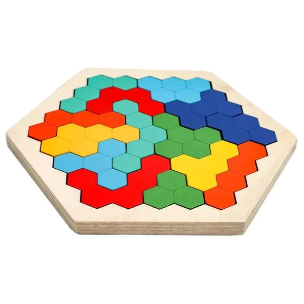 Planet Gates Colorful 3D Hexagonal Wooden Puzzles Educational Toys For Children Kids Preschool Tangram Board Brain IQ Test Game Montessori Toys Gifts
