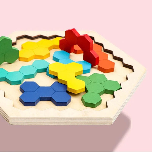 Planet Gates Colorful 3D Hexagonal Wooden Puzzles Educational Toys For Children Kids Preschool Tangram Board Brain IQ Test Game Montessori Toys Gifts