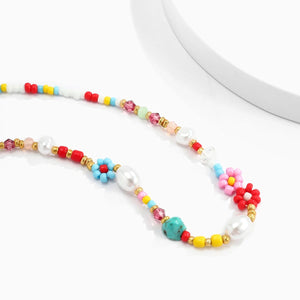 Planet Gates Colorful Baroque Simulated Pearls Cute Flowers Colorful Hand-woven Beaded Short Clavicle Chain Choker Necklace For Women Girls Jewelry
