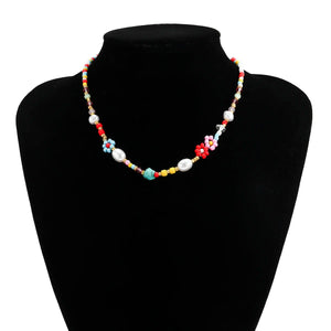 Planet Gates Colorful Baroque Simulated Pearls Cute Flowers Colorful Hand-woven Beaded Short Clavicle Chain Choker Necklace For Women Girls Jewelry