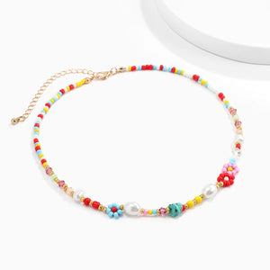Planet Gates Colorful Baroque Simulated Pearls Cute Flowers Colorful Hand-woven Beaded Short Clavicle Chain Choker Necklace For Women Girls Jewelry