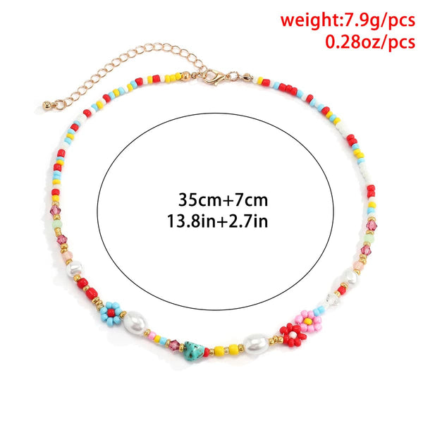 Planet Gates Colorful Baroque Simulated Pearls Cute Flowers Colorful Hand-woven Beaded Short Clavicle Chain Choker Necklace For Women Girls Jewelry