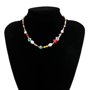 Planet Gates Colorful Baroque Simulated Pearls Cute Flowers Colorful Hand-woven Beaded Short Clavicle Chain Choker Necklace For Women Girls Jewelry