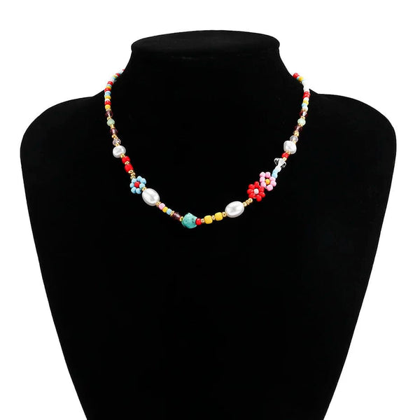 Planet Gates Colorful Baroque Simulated Pearls Cute Flowers Colorful Hand-woven Beaded Short Clavicle Chain Choker Necklace For Women Girls Jewelry