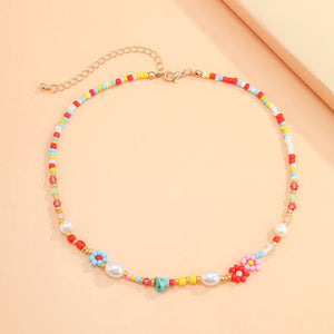 Planet Gates Colorful Baroque Simulated Pearls Cute Flowers Colorful Hand-woven Beaded Short Clavicle Chain Choker Necklace For Women Girls Jewelry