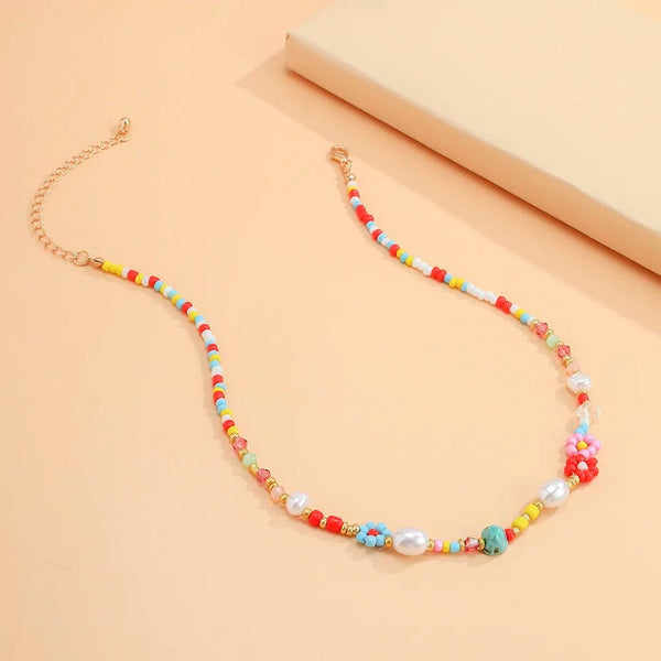 Planet Gates Colorful Baroque Simulated Pearls Cute Flowers Colorful Hand-woven Beaded Short Clavicle Chain Choker Necklace For Women Girls Jewelry