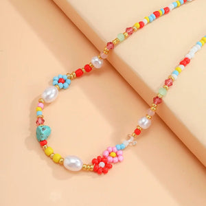 Planet Gates Colorful Baroque Simulated Pearls Cute Flowers Colorful Hand-woven Beaded Short Clavicle Chain Choker Necklace For Women Girls Jewelry