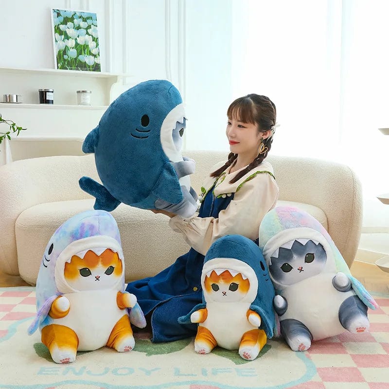 Planet Gates Colorful Gray / 55cm 1pc Anime Shark Cat Plush Toy Cute Stuffed Animals Soft Plushies Doll Toys Pillow Birthday Gift for Kids Adults Girls Home Decor