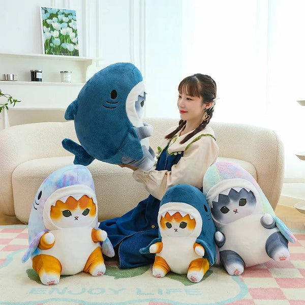 Planet Gates Colorful Gray / 55cm 1pc Anime Shark Cat Plush Toy Cute Stuffed Animals Soft Plushies Doll Toys Pillow Birthday Gift for Kids Adults Girls Home Decor