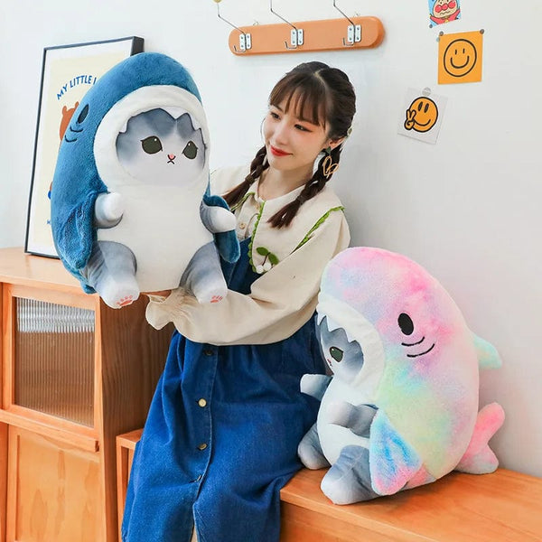 Planet Gates Colorful Gray / 55cm 1pc Anime Shark Cat Plush Toy Cute Stuffed Animals Soft Plushies Doll Toys Pillow Birthday Gift for Kids Adults Girls Home Decor