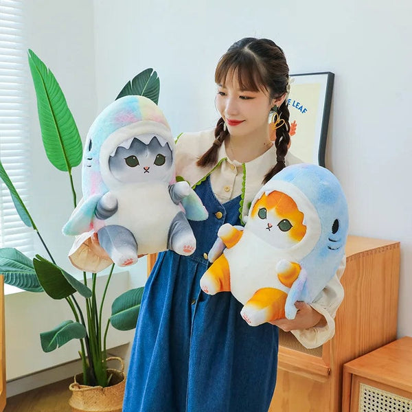 Planet Gates Colorful Gray / 55cm 1pc Anime Shark Cat Plush Toy Cute Stuffed Animals Soft Plushies Doll Toys Pillow Birthday Gift for Kids Adults Girls Home Decor