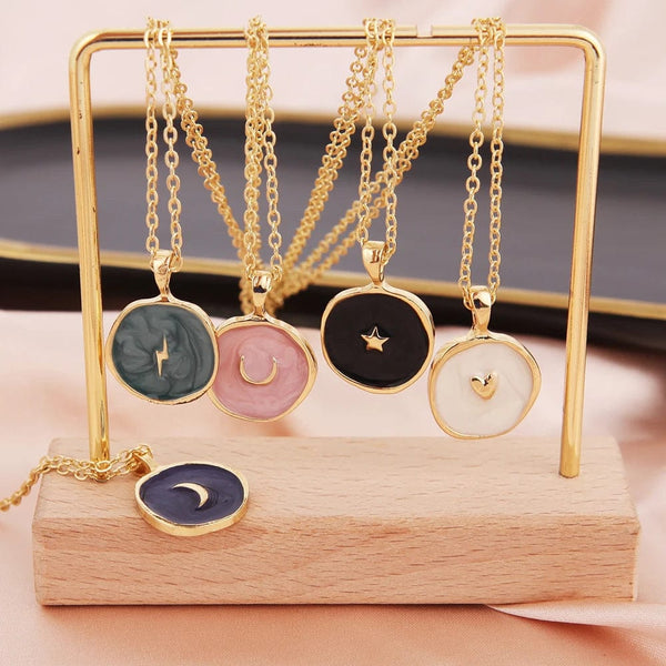 Planet Gates Colorful Moon Star Lightning Pendant Necklaces For Women Girls Enamel Fashion Party Daily Jewelry Trendy Clavicle Chain Necklace