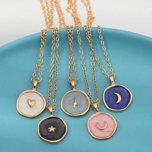 Planet Gates Colorful Moon Star Lightning Pendant Necklaces For Women Girls Enamel Fashion Party Daily Jewelry Trendy Clavicle Chain Necklace