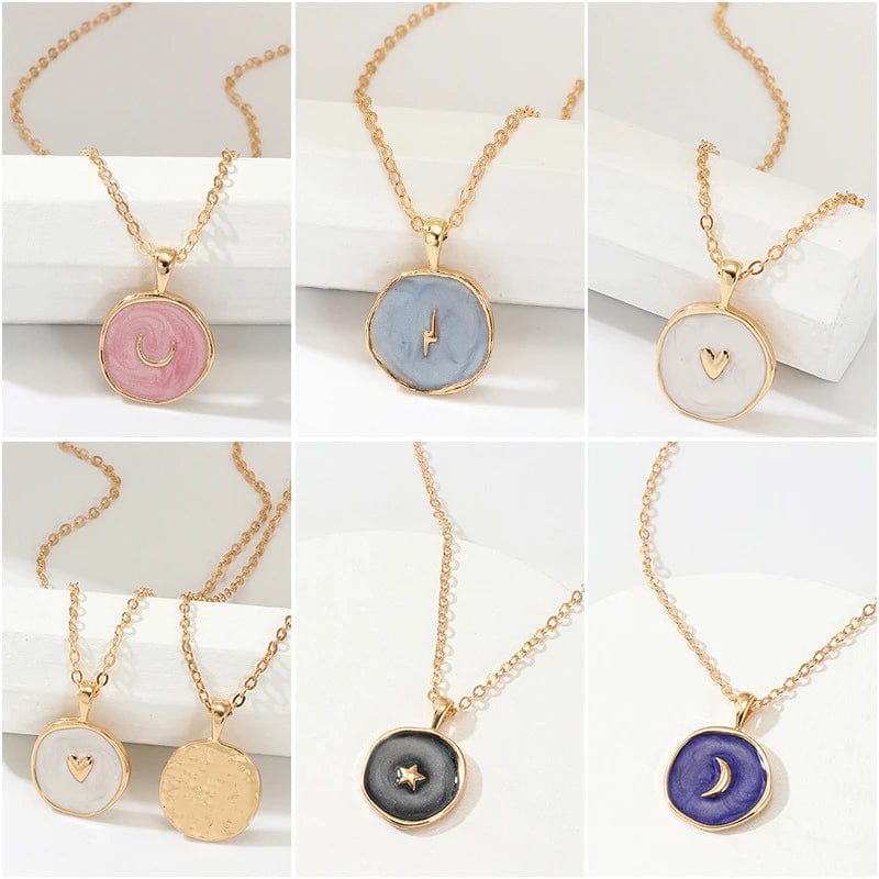 Planet Gates Colorful Moon Star Lightning Pendant Necklaces For Women Girls Enamel Fashion Party Daily Jewelry Trendy Clavicle Chain Necklace