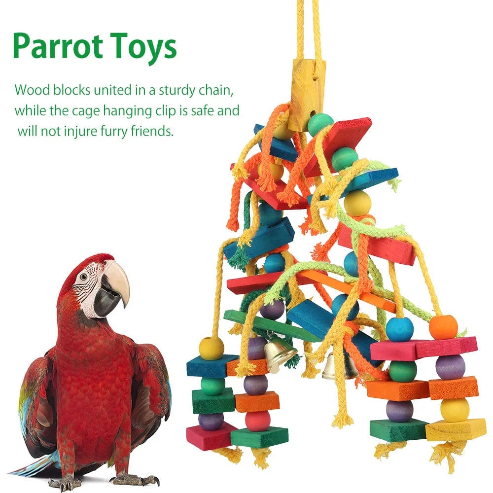 Planet Gates Colorful Wood Parrot Bird Toys Love Bird Cage Funny Training Bird Toys Cotton Rope Parrot Toy Bite Resistant Bird Tearing Toy Pet Product