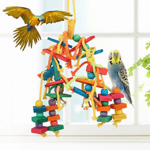 Planet Gates Colorful Wood Parrot Bird Toys Love Bird Cage Funny Training Bird Toys Cotton Rope Parrot Toy Bite Resistant Bird Tearing Toy Pet Product