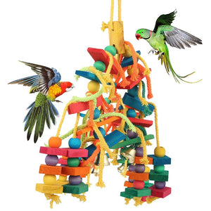 Planet Gates Colorful Wood Parrot Bird Toys Love Bird Cage Funny Training Bird Toys Cotton Rope Parrot Toy Bite Resistant Bird Tearing Toy Pet Product