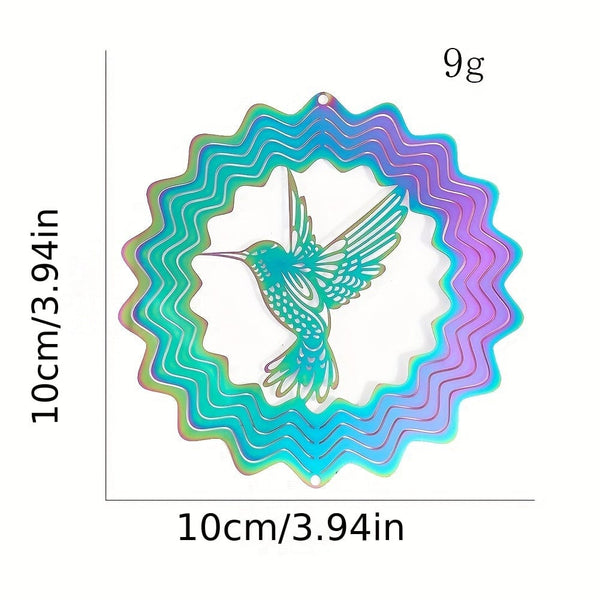 Planet Gates Colourful 1pc Colourful 3D Hummingbird Rotating Windchime Pendant Metal Wind Spinner Garden Ornament, Outdoor Decor Balcony Window Decoration
