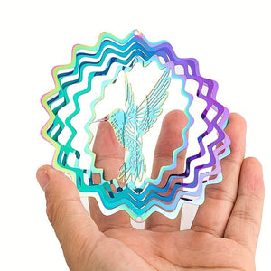 Planet Gates Colourful 1pc Colourful 3D Hummingbird Rotating Windchime Pendant Metal Wind Spinner Garden Ornament, Outdoor Decor Balcony Window Decoration