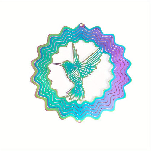 Planet Gates Colourful 1pc Colourful 3D Hummingbird Rotating Windchime Pendant Metal Wind Spinner Garden Ornament, Outdoor Decor Balcony Window Decoration