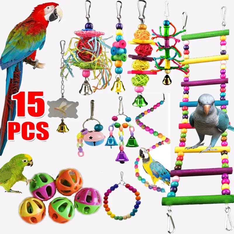 Planet Gates Combination Bird Toys Set Swing Chewing Training Toys Small Parrot Hanging Hammock Parrot Cage Bell Perch Toys with Ladder Toys