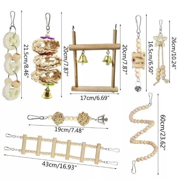 Planet Gates Combination Bird Toys Set Swing Chewing Training Toys Small Parrot Hanging Hammock Parrot Cage Bell Perch Toys with Ladder Toys