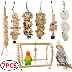 Planet Gates Combination Bird Toys Set Swing Chewing Training Toys Small Parrot Hanging Hammock Parrot Cage Bell Perch Toys with Ladder Toys