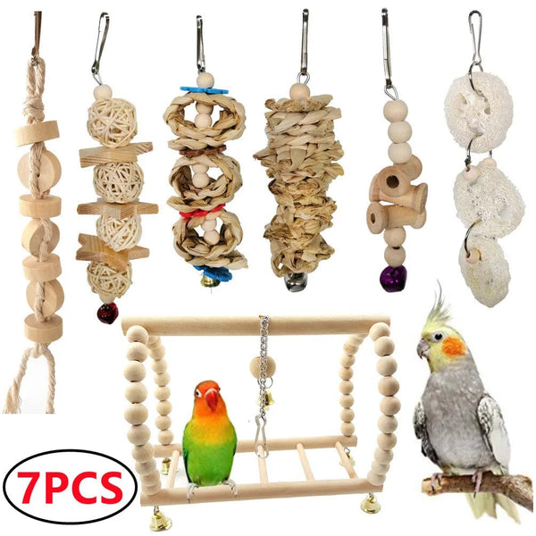 Planet Gates Combination Bird Toys Set Swing Chewing Training Toys Small Parrot Hanging Hammock Parrot Cage Bell Perch Toys with Ladder Toys