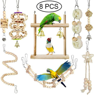 Planet Gates Combination Bird Toys Set Swing Chewing Training Toys Small Parrot Hanging Hammock Parrot Cage Bell Perch Toys with Ladder Toys