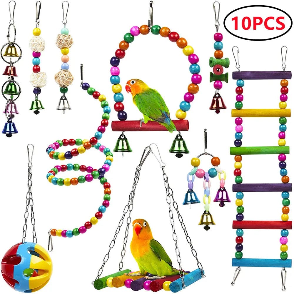 Planet Gates Combination Bird Toys Set Swing Chewing Training Toys Small Parrot Hanging Hammock Parrot Cage Bell Perch Toys with Ladder Toys