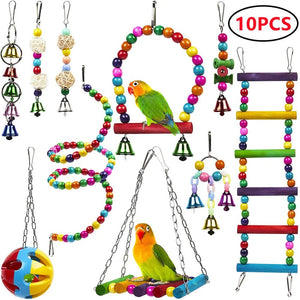 Planet Gates Combination Bird Toys Set Swing Chewing Training Toys Small Parrot Hanging Hammock Parrot Cage Bell Perch Toys with Ladder Toys