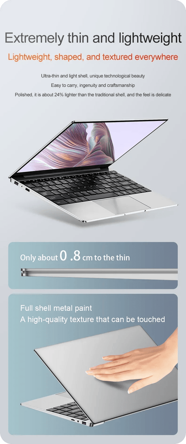 Planet Gates Computer 14.1" Ultra Slim Laptop 16GB RAM 2TB SSD Intel N3700 Notebook Gamer  1920*1080  Display Office Study Computer PC Windows 11 Pro