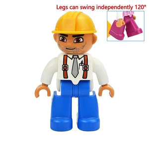 Planet Gates Construction Worker Figures Dolls Big Size Building Blocks Family Action Workers Doctor Police Farmer Compatible Large Bricks Duploes Kid Toys